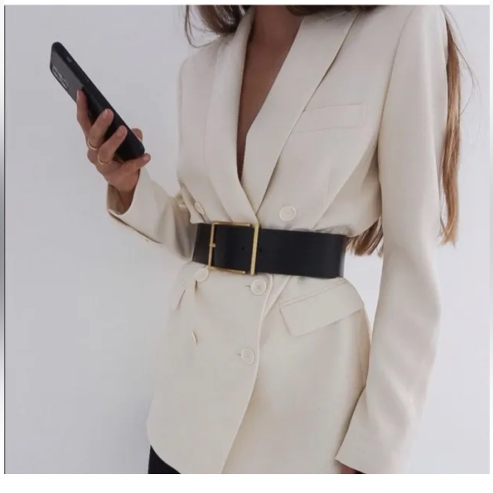 Zara blazer ecru oversize double breasted casual office suit jacket - Picture 7 of 11